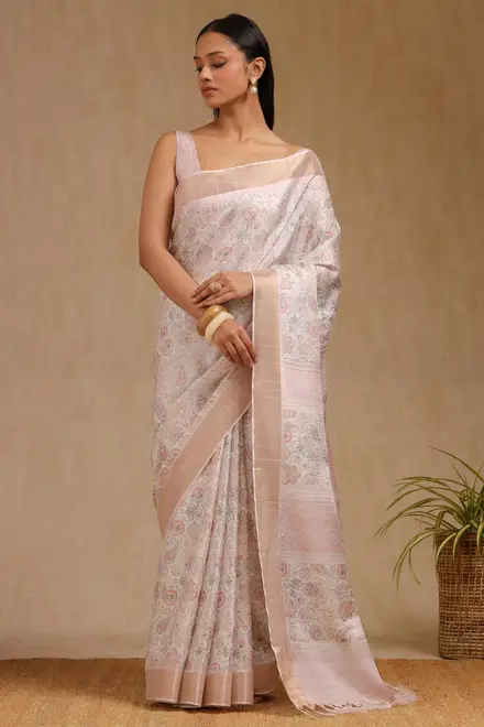 Beige Art Silk Paisley Print Saree